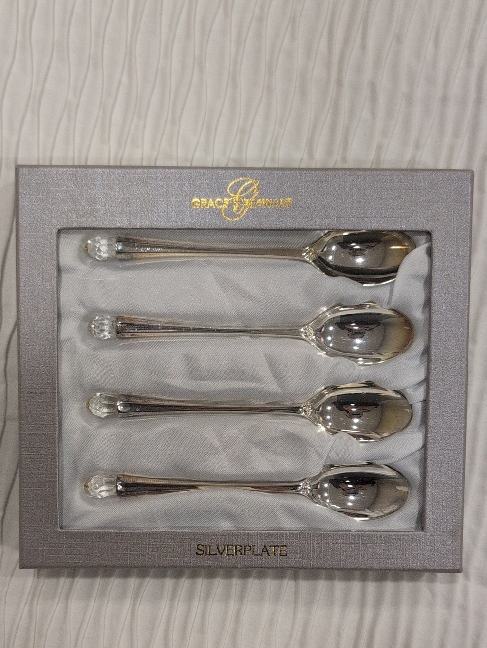 Grace's Teaware Silverplate Serving Spoon Set in Silver - 4 Pieces